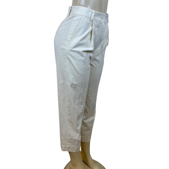 Cos Womens Cream Lyocell & Linen High-Waisted Straight-Leg Pants Size 2 - Picture 2 of 9